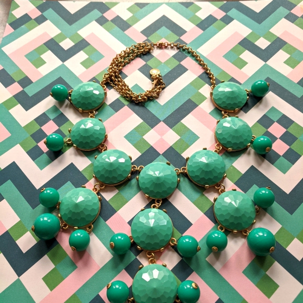 J. Crew Teal and Gold Bauble Statement Necklace